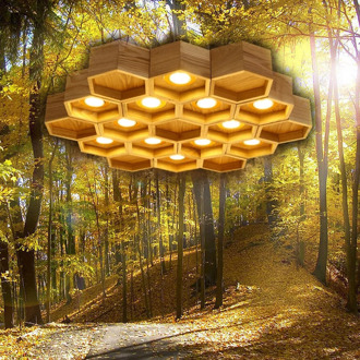 Wood Honeycomb LED Modern Pendant Lamp Indoor Dining Room Foyer Home Adornment Pendant Light 110-240V