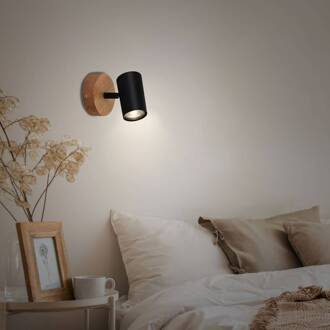 WOOD & STYLE, wandlamp, spot draaibaar, GU10, Materiaal: hout en Metaal, Kleur: zwart