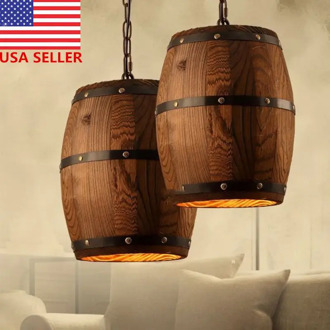 Wood Wine Barrel Hanging Fixture Ceiling Pendants Lamp Light Suitable For Bar Cafe Light Ceiling room Restaurant Barrel Lamp