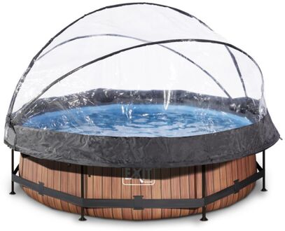 Wood Zwembad met overkapping en filterpomp Ø 300 Bruin