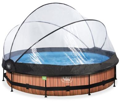 Wood Zwembad met overkapping en filterpomp Ø 360 Bruin