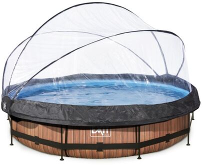 Wood Zwembad met overkapping en filterpomp Ø 360 Bruin