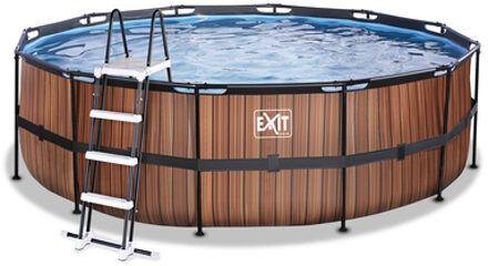 Wood zwembad ø450x122cm met filterpomp - bruin