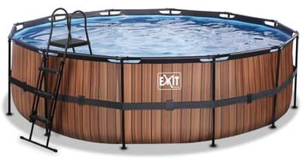 Wood zwembad ø488x122cm met filterpomp - bruin