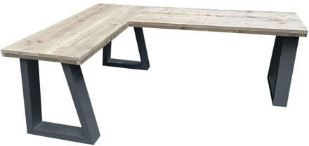 Wood4You Hoekbureau - Memphis - Industrial wood - hout - 200/140 200/140 Hout - Werkbureau Grijs