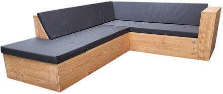 Wood4You Loungeset 7 douglashout - incl kussens - 200/210cm - hoekbank - water en vuilafstotende kussens Bruin