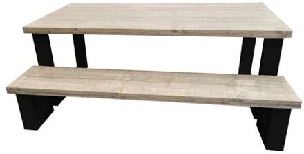 Wood4You New England combideal Eettafel + Bankje - 180/90 cm - 180/90 cm Zwart - Eettafels Bruin