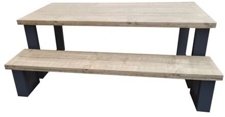 Wood4You New England combideal Eettafel + Bankje - 200/90 cm - 200/90 cm Antraciet - Eettafels Bruin