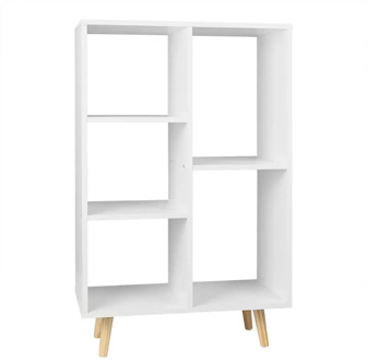 Wooden 5 Book Shelves Display Storage Rack Standing Shelf Unit White Corner Bookcase for Living Room Office Furniture Bedroom