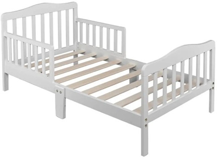 Wooden Baby Toddler Bed Children Bedroom Furniture with Safety Guardrails White