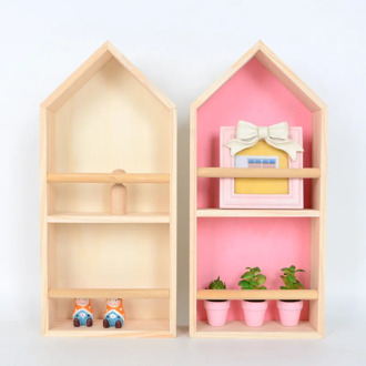 Wooden Children Kids Bedroom Decorative House Shelf Nordic Living Room Wall Decor Floating Shelves Organizer Dollhouse Bookcase