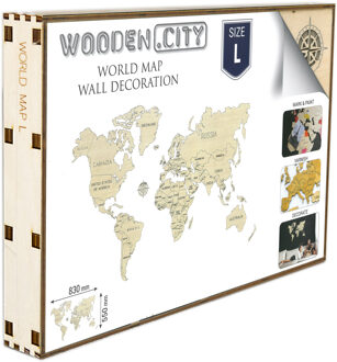 Wooden City Wereldkaart L - Houten Modelbouw - 83x55 Cm