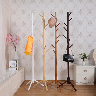 Wooden Coat Rack Free Standing With 8 Hooks Wood Tree Coat Rack Stand For Coats Hats Scarves Clothes Handbags