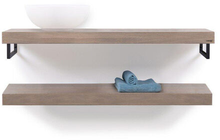 Wooden collection duo base shelf 120cmhanddoekhouders mat zwart eiken mat zwart wbduo120mz Massief hout