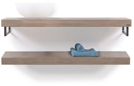 Wooden collection duo wooden base shelf 120cmhanddoekhouders rvs eiken geborsteld rvs wbduo120rvs Massief hout