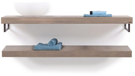 Wooden collection duo wooden base shelf 140cmhanddoekhouders rvs eiken geborsteld rvs wbduo140rvs Massief hout