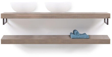 Wooden collection duo wooden base shelf 160cmhanddoekhouders rvs eiken geborsteld rvs wbduo160rvs Massief hout