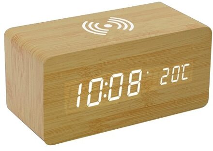 Wooden Digital Alarm Clock with Wireless Charging