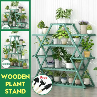 Wooden Flower Rack Plant Stand With 3Pcs Garden Tools Multi Tiers Flower Stand Shelves Bonsai Display Shelf Garden Balcony Decor