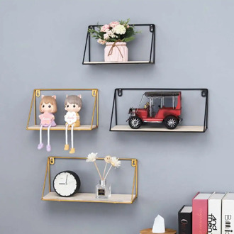 Wooden Iron Wall Shelf Decorative Wall Hanging Storage Rack Organization Nordic Home Room DIY Wall Mounted Decoration Holder