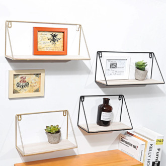 Wooden Metal Gold Storage Racks Hanging Decor Storage Box Flower Pot House Storage Rack Wall Book Figurines Display Shelves