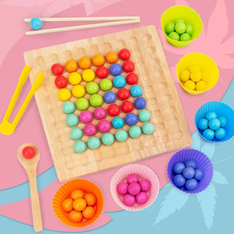 Wooden Montessori Color Classification DIY Colorful Elimination Bead Clip Bead Board Game Concentration Training Educational Toy