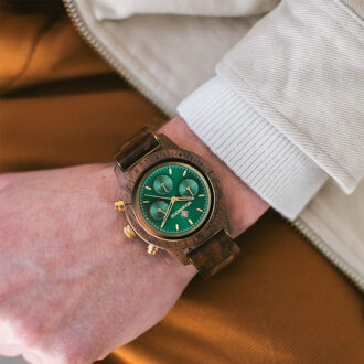 WoodWatch Houten Horloge Emerald Gold Bruin