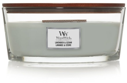 WoodWick Geurkaars Ellipse Lavender & Cedar - 9 cm / 19 cm Grijs