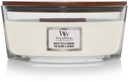 WoodWick Geurkaars Ellipse White Tea & Jasmine - 9 cm / 19 cm Wit