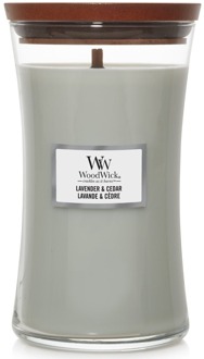 WoodWick Geurkaars Large Lavender & Cedar - 18 cm / ø 10 cm Grijs