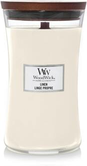 WoodWick Geurkaars Large Linen - 18 cm / ø 10 cm Wit