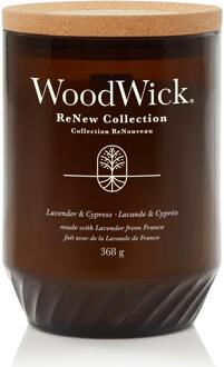 WoodWick Geurkaars Large - ReNew - Lavender & Cypress - 13 cm / ø 9 cm Bruin