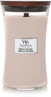 WoodWick Geurkaars Large Vanilla & Sea Salt - 18 cm / ø 10 cm Roze