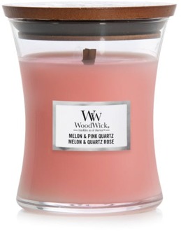 WoodWick Geurkaars Medium Melon & Pink Quartz - 11 cm / ø 10 cm Roze