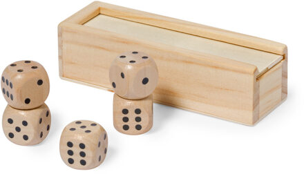 Woody Dobbelstenen - 5x - beige - hout - bordspellen - dobbel spellen