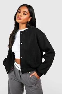 Wool Look Crop Bomber Jacket, Black - 40
