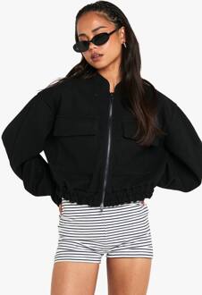 Wool Look Double Zip Bomber Jacket, Black - 40