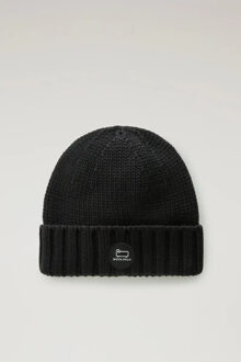 Woolrich Beanie merino wool logo Zwart - S