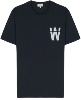 Woolrich Blauw Crew Neck T-shirt met Zakje Woolrich , Blue , Heren - L,M