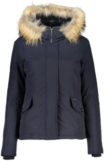 Woolrich Blauwe Hooded Jacket met Afneembare Bont Woolrich , Blue , Dames - Xl,L,M,S