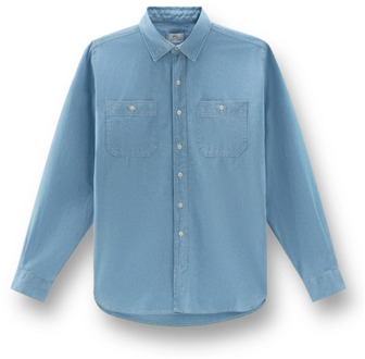 Woolrich Chambray Utility Overhemd Woolrich , Blue , Heren - Xl,L,M