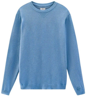 Woolrich Geborduurde Logo Crewneck Sweater Woolrich , Blue , Heren - Xl,L
