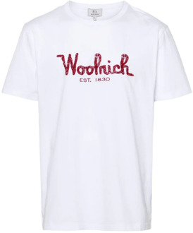 Woolrich Geborduurde Logo Korte Mouw T-Shirts en Polos Woolrich , White , Heren - L,M,S