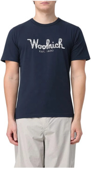 Woolrich Geborduurde Logo T-shirts en Polos Woolrich , Blue , Heren - 2Xl,Xl,L,M,S