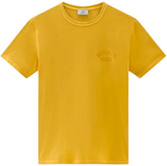 Woolrich Gedragen geverfd logo T-shirt Woolrich , Yellow , Heren - Xl,L,M,S