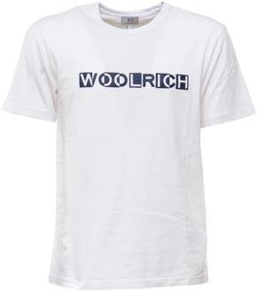 Woolrich Heren Crew Neck Sweater met Ingelegd Logo Woolrich , White , Heren - Xl,S
