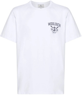 Woolrich Katoenen Logo Print Crew Neck T-shirt Woolrich , White , Heren - 2Xl,Xl,L,M,S