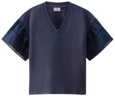 Woolrich Katoenen T-shirt met Pofmouwen en Uitzicht op het Meer Woolrich , Blue , Dames - XS