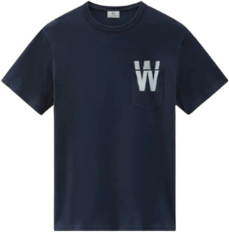 Woolrich Katoenen T-shirt met zak Woolrich , Blue , Heren - Xl,L,M,S