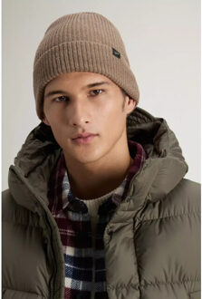 Woolrich Knitted ribbed beanie falcon - maat L Bruin